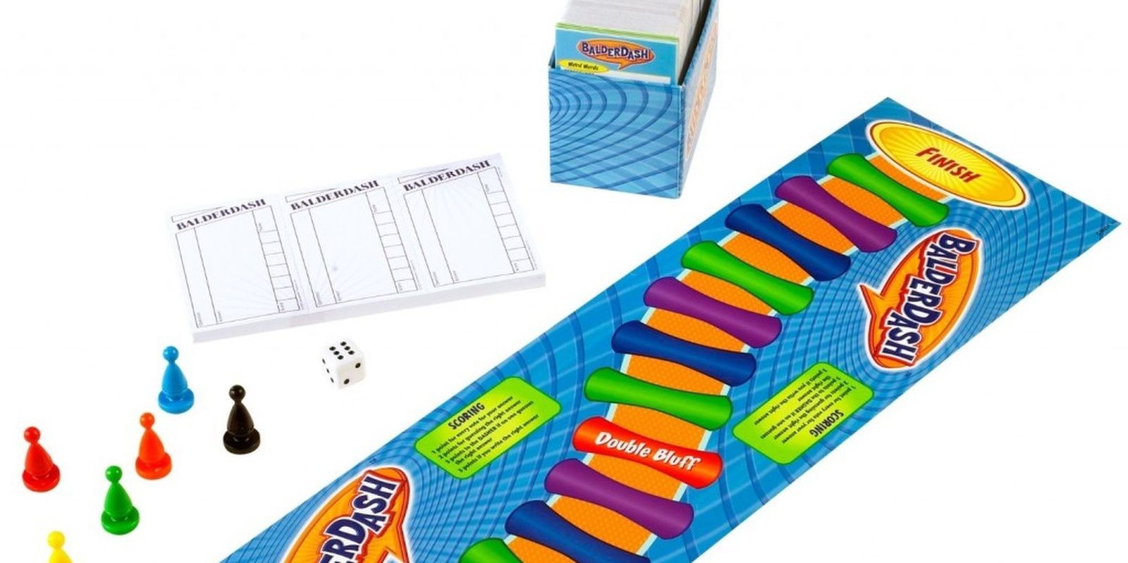Balderdash Board Game Scoring Track Pawns Dice And Deck Of Cards