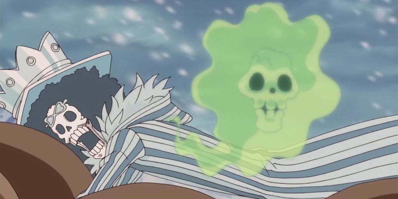 Brook's soul leaving his skeleton in One Piece