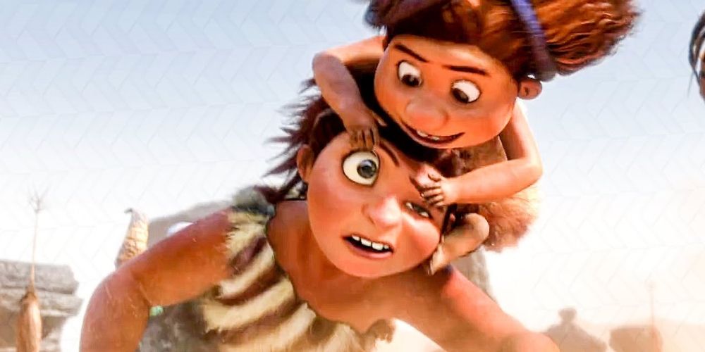 Sandy Crood clinging onto her mother The Croods movie