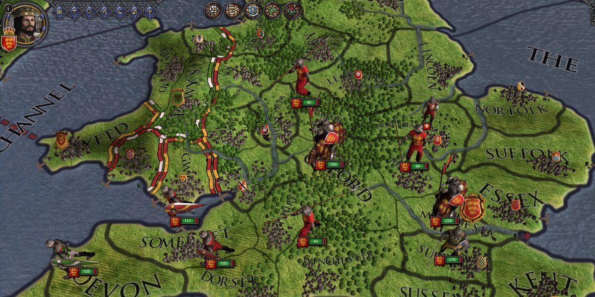 A view of England and Wales in Crusader Kings 2 gameplay
