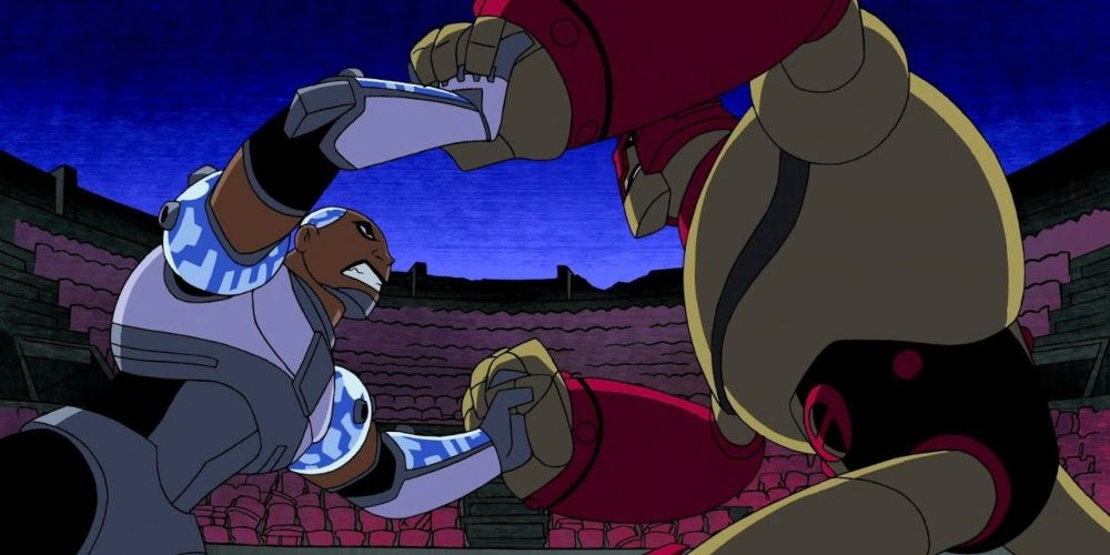 Cyborg wrestles with Atlas in Teen Titans show
