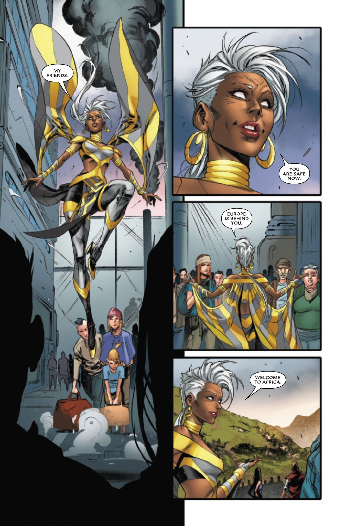 Storm welcomes the refugees to Africa.