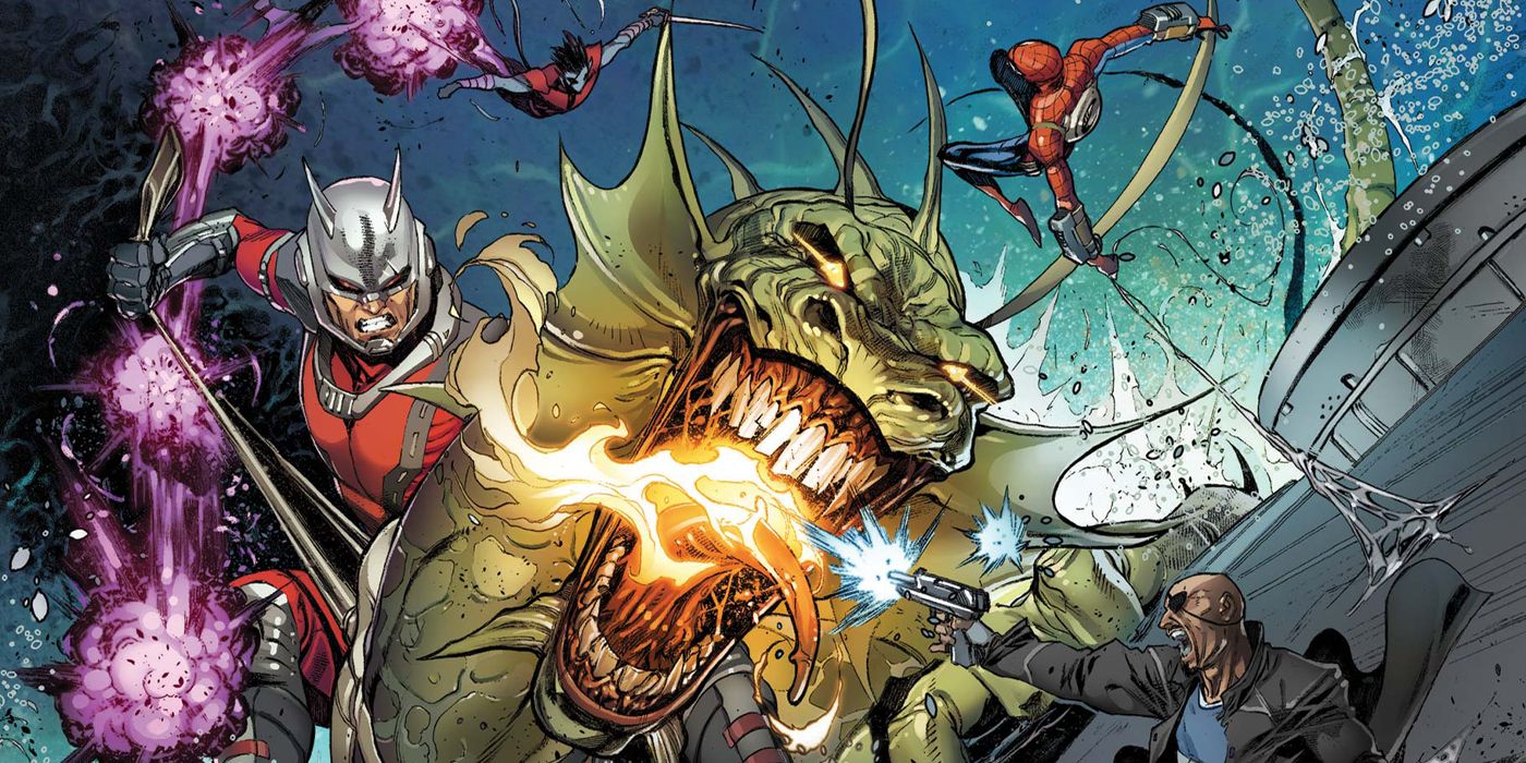 Wolverine (X-23), Ant-Man, Spider-Man and Nick Fury fight Fin Fang Foom.