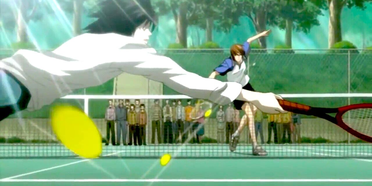 Light and L compete in a tennis match in Death Note