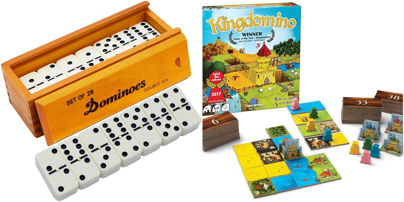 Dominoes And Kingdomino Board Game Components In Box