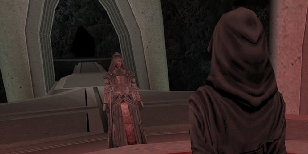 The Exile faces down Kreya in Star Wars: Knights of the Old Republic II: The Sith Lords video game