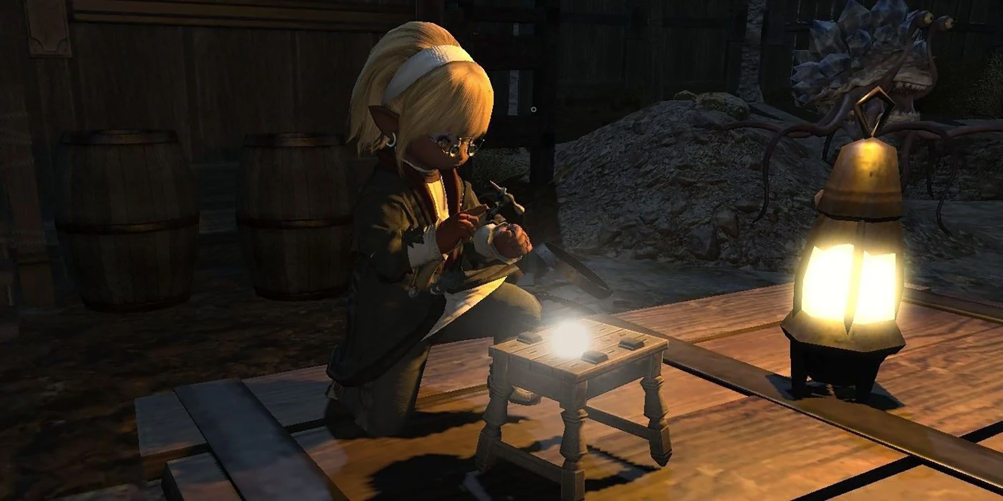 A crafting Lalafel in FFXIV