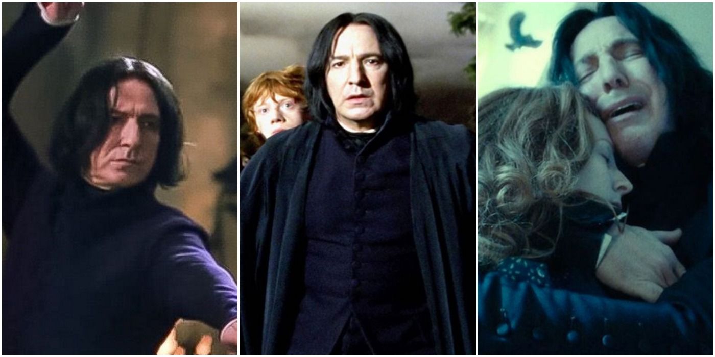 Severus Snape protecting Harry and his friends, & hugging Harry's mom.