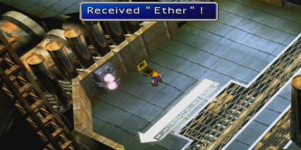 Cloud locates an Ether in a Shinra building