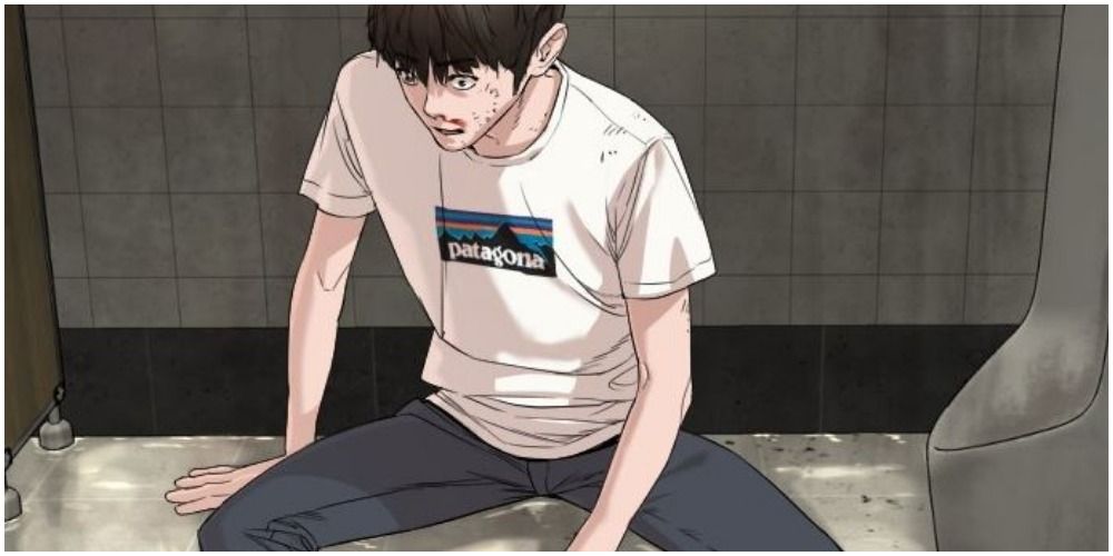 박태준 작가의 웹툰 '바이럴히트'에서 태훈과 싸우다가 물웅덩이에서 화장실 벽에 기대앉은 호빈