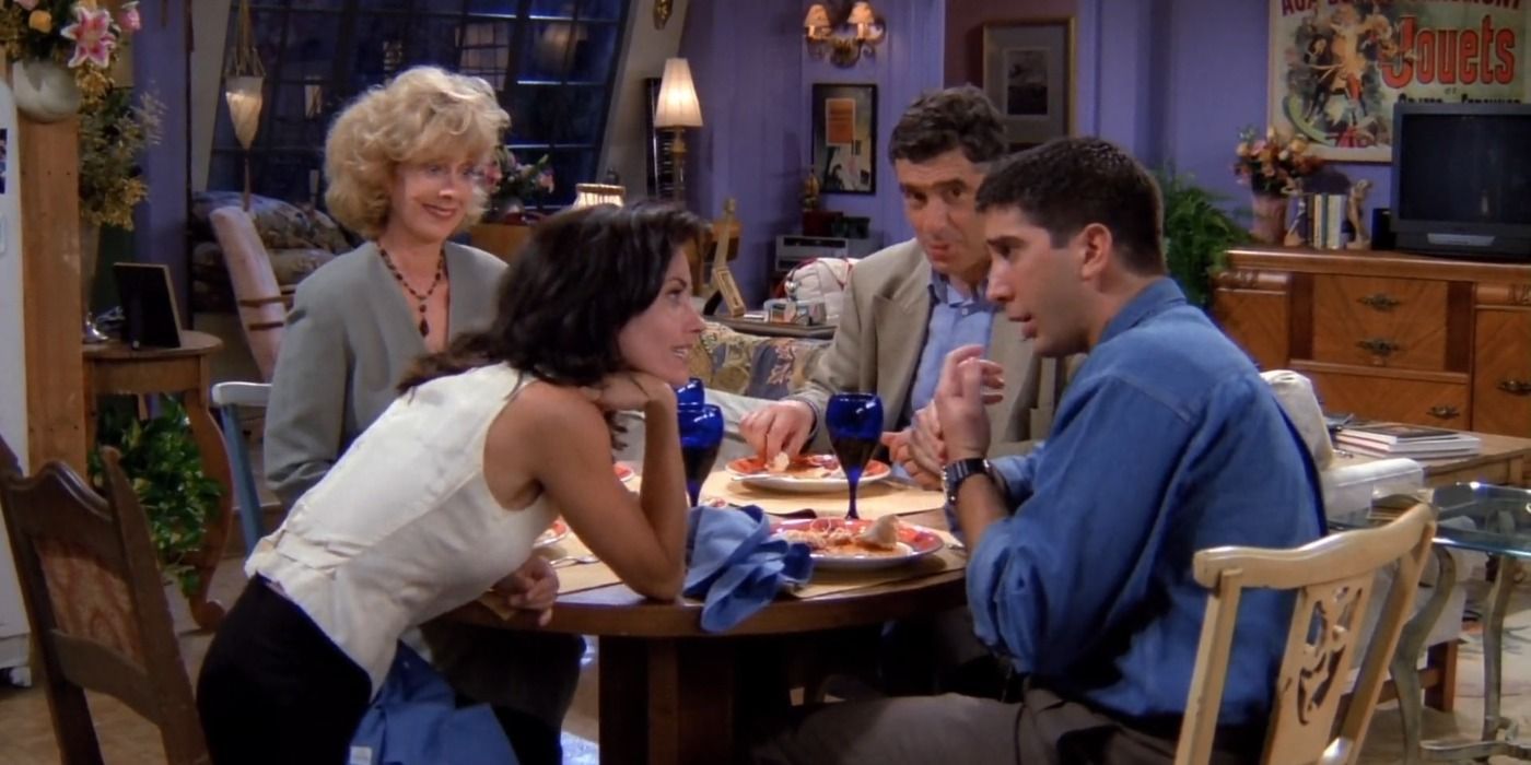 On Friends, Ross and Monica Geller try to hide their shortcomings from their parents during dinner.