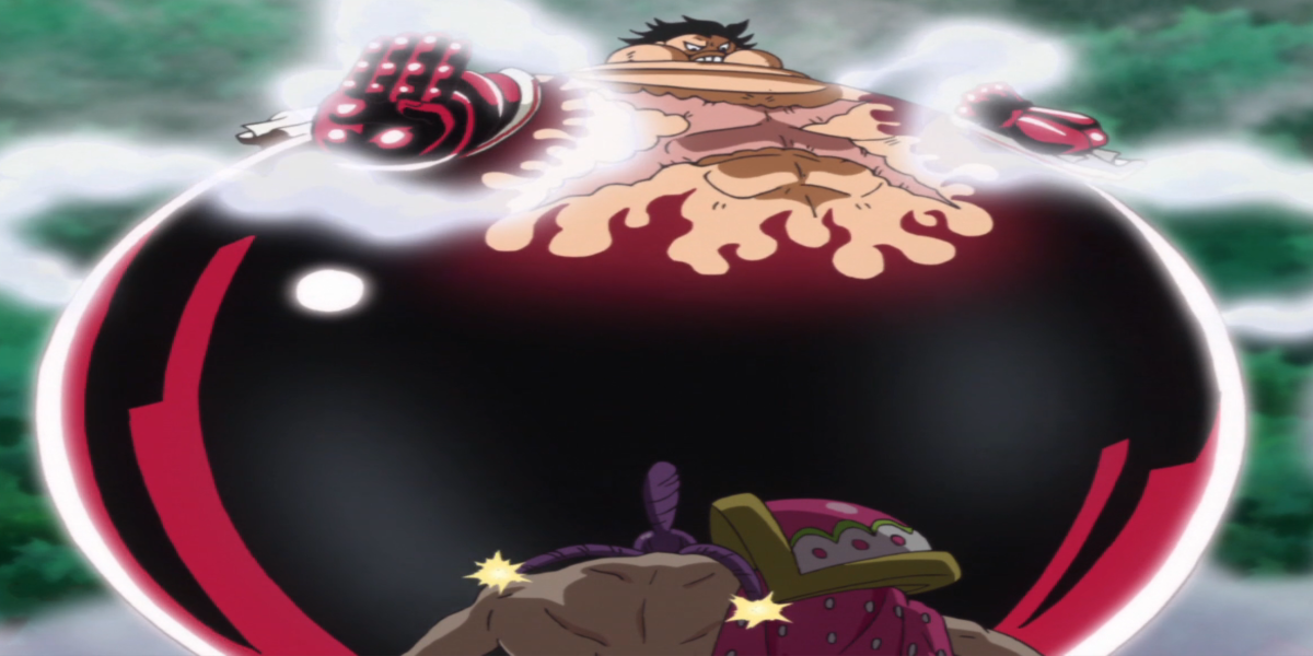 Luffy fully expanded for Gear Four's Tank Man