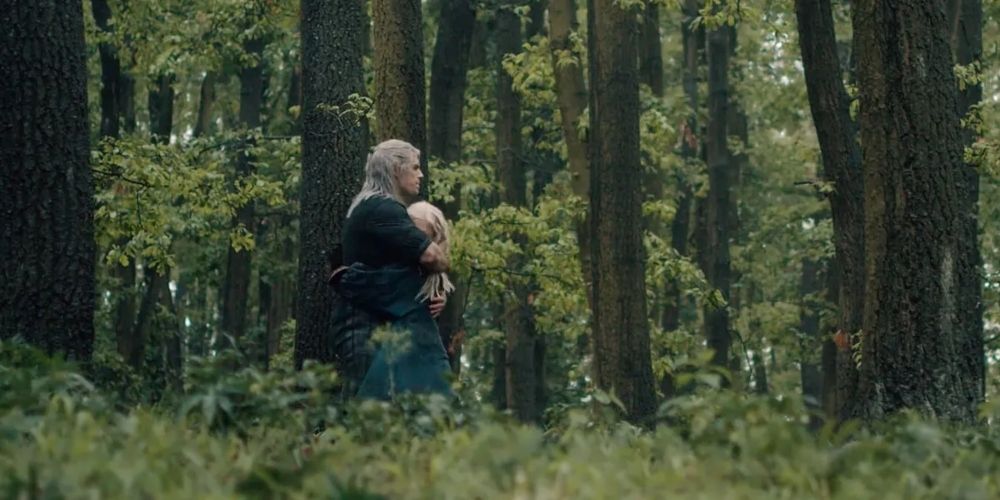 Geralt and Ciri embrace as they meet for the first time in The Witcher Netflix series