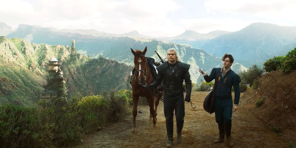 Jaskier tags along with Geralt in the Witcher Netflix series