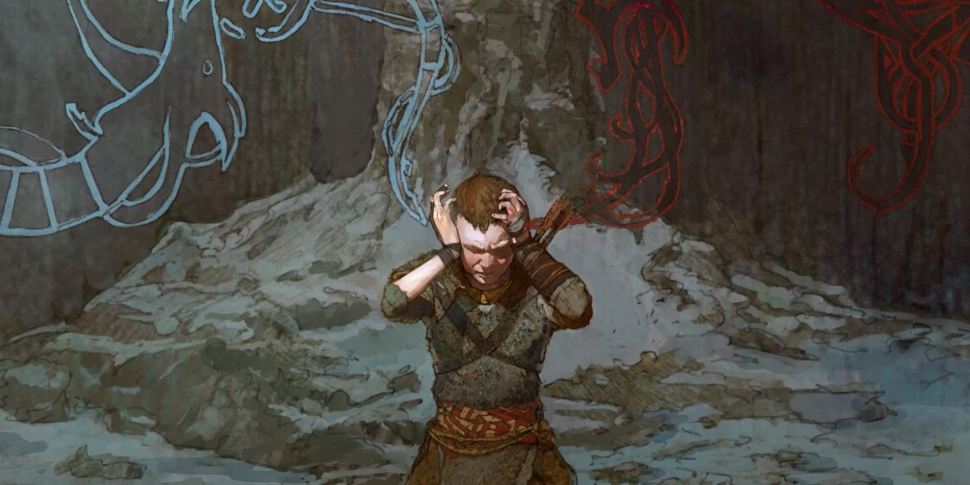 Atreus holds his head in pain and anguish