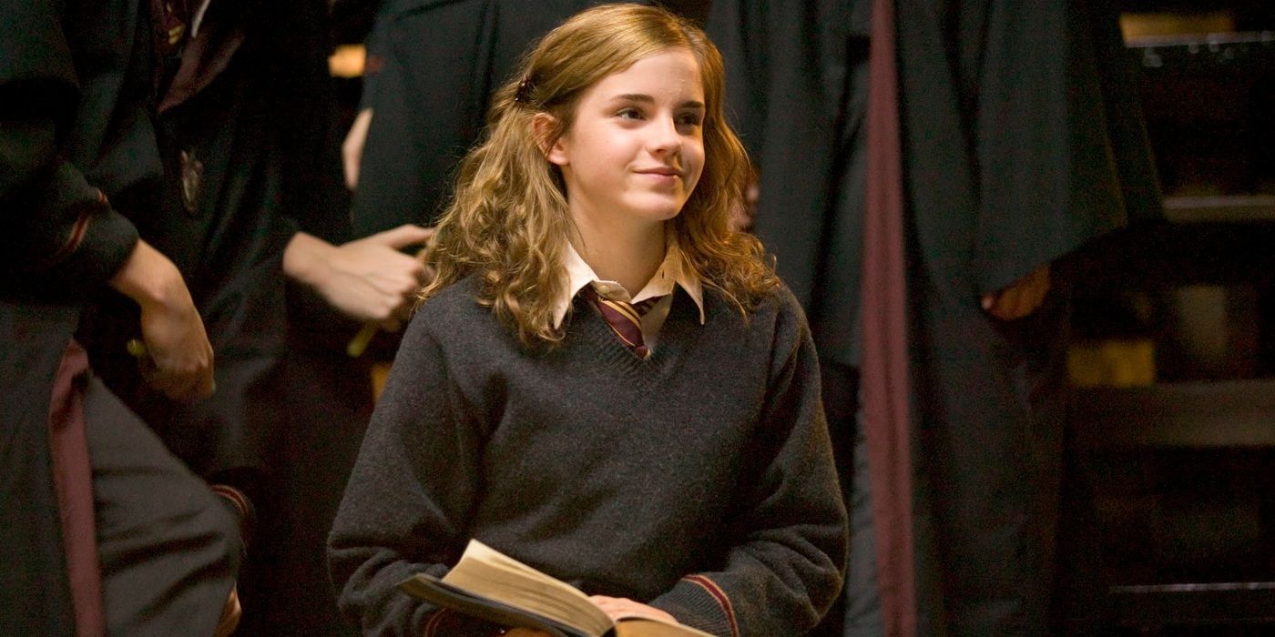 Hermione sits with a book in Harry Potter and the Goblet of Fire