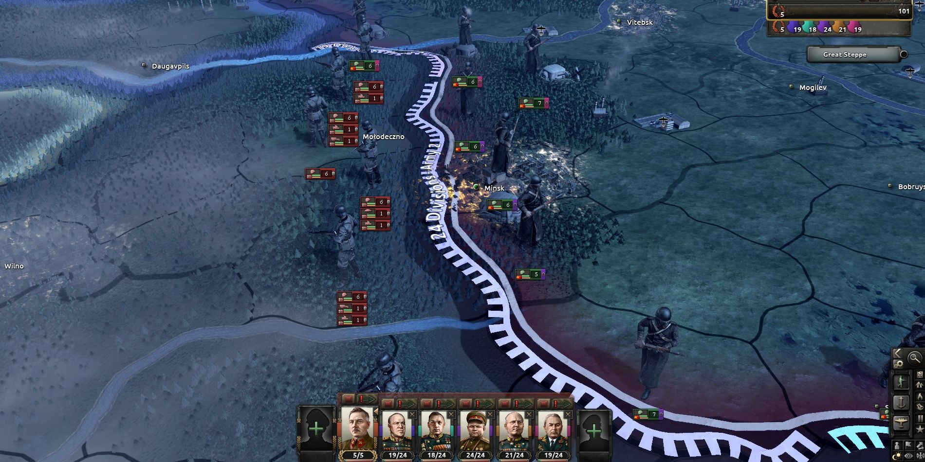 Armies massing on a border in Hearts of Iron IV game