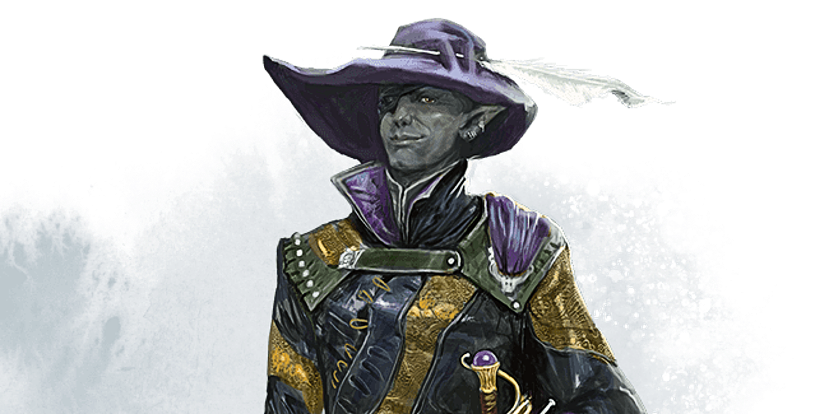 Jarlaxle the Drow Swashbuckler wearing a Hat of Disguise in DnD.