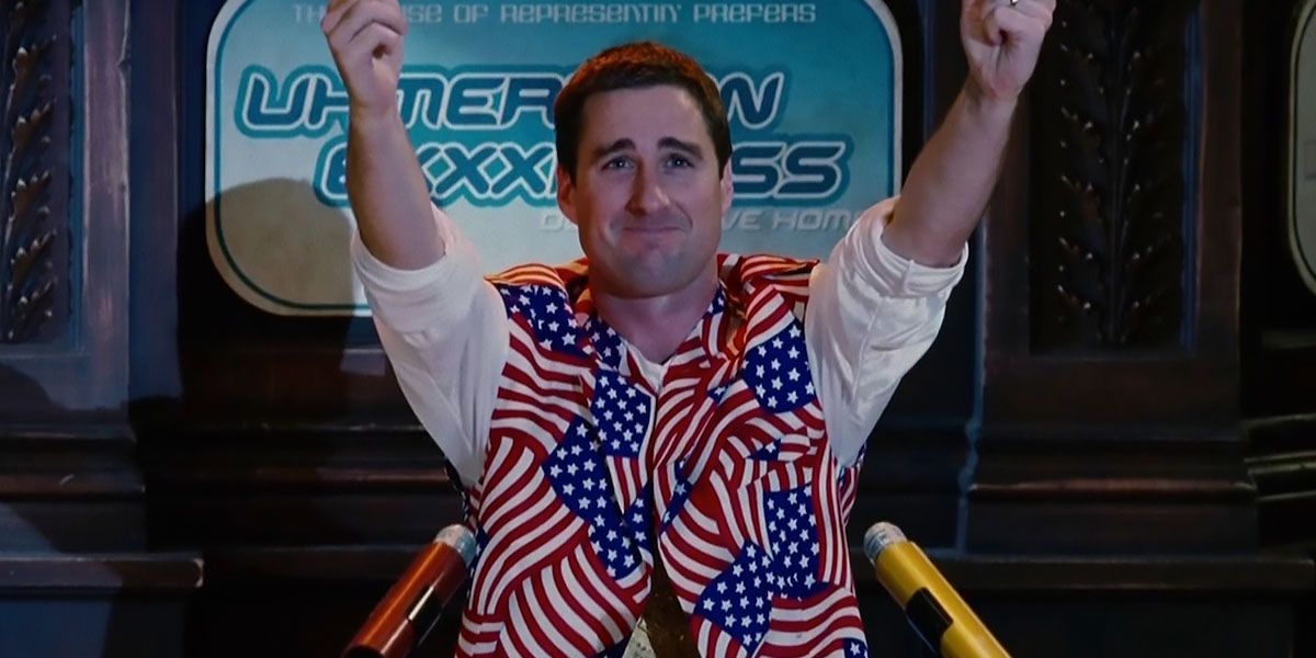 Joe flips off his audience in Idiocracy