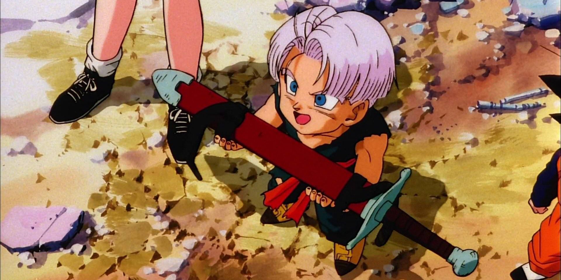 Kid Trunks receives the Brave Sword from Tapion in Dragon Ball Z: Wrath of the Dragon.