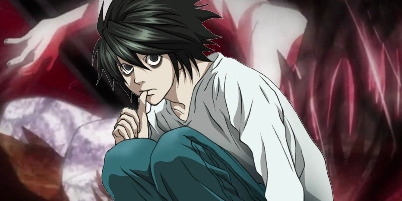 L Lawliet sitting and thinking of the Kira
