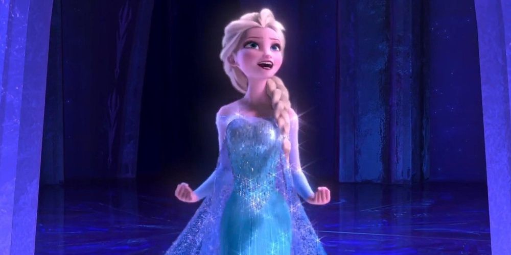 Elsa singing 'Let it Go' in her frozen palace in Frozen movie