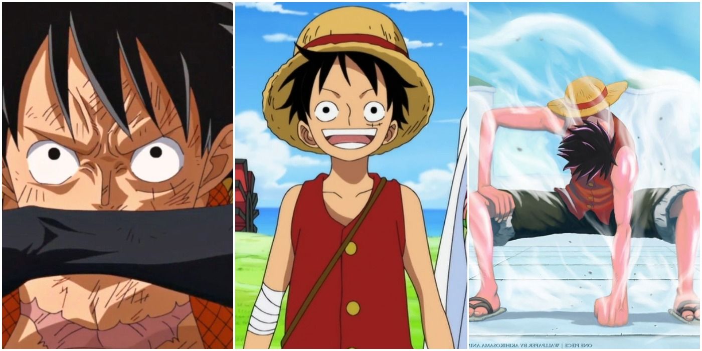 Three images showing One Piece's Luffy getting stronger