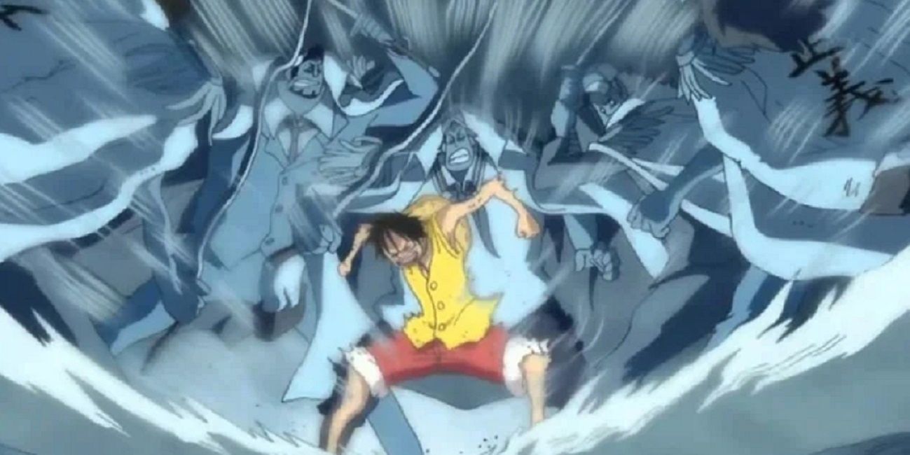 Luffy using Conqueror's Haki in One Piece.
