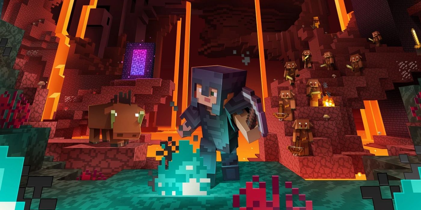 Promotional artwork depicting features from Minecraft's Nether Update.