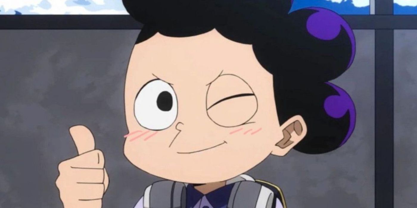 Mineta is winking at another character out of frame, and showing a thumbs up.