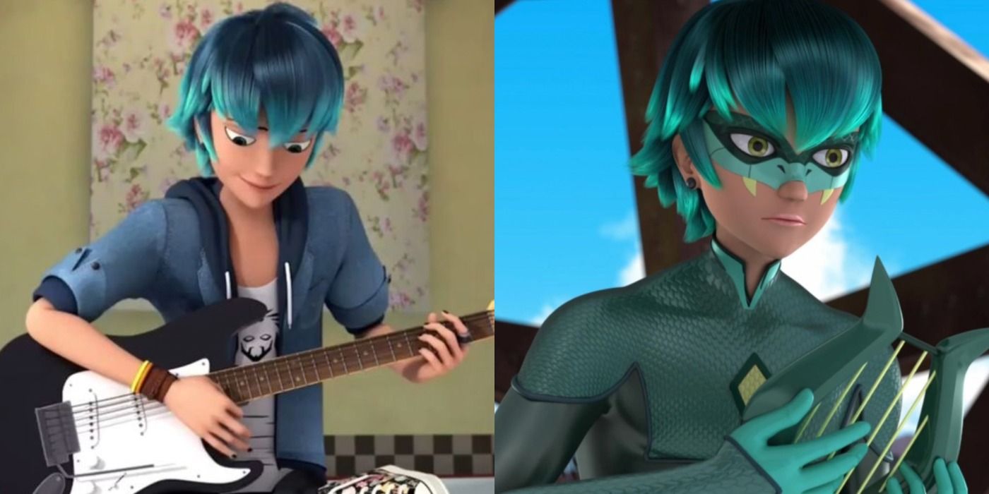 A split image depicts Luka and Viperion in Miraculous Ladybug