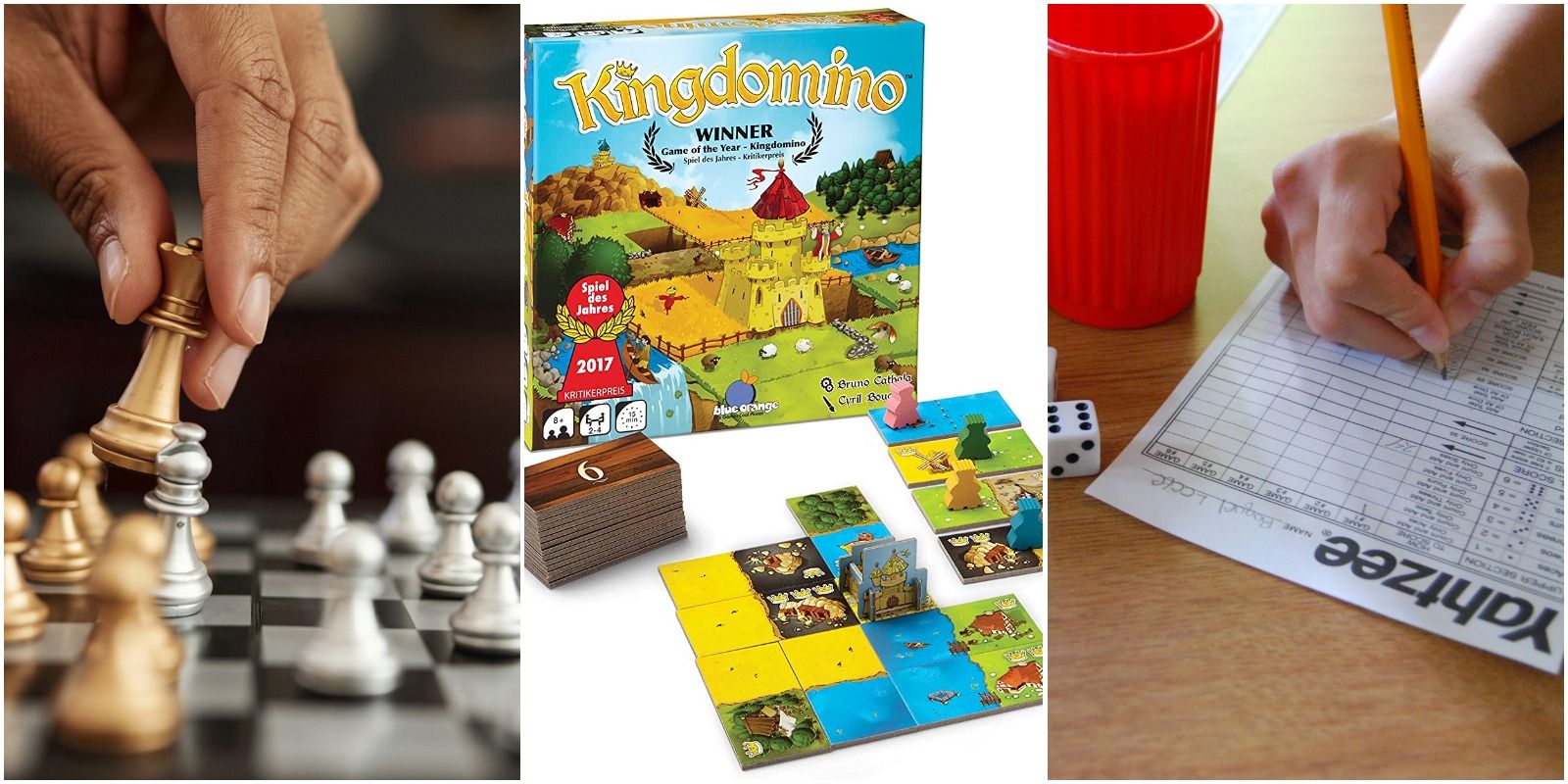 Modern Takes On Classic Board Games Chess Kingdomino Yahtzee Being Played