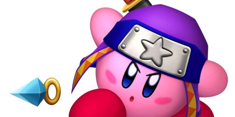 Kirby With The Ninja Ability Throwing A Kunai 
