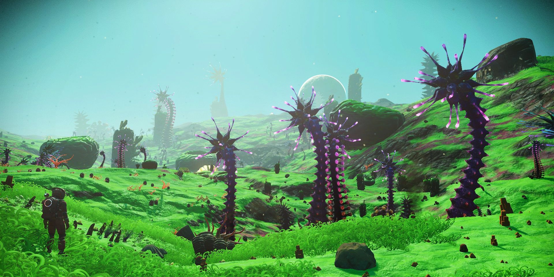 Screenshot of a biome with the Better Planet Generation mod installed in No Man's Sky.