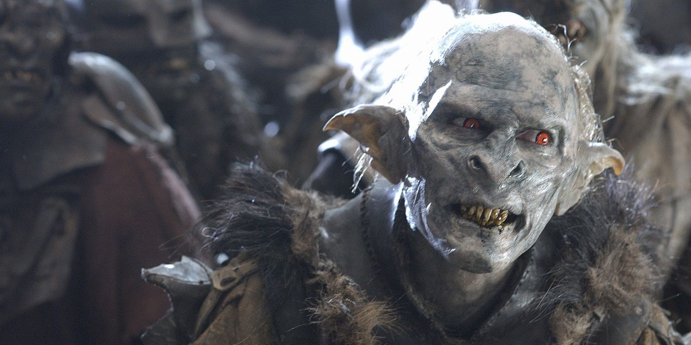 An orc with red eyes in The Lord of the Rings 