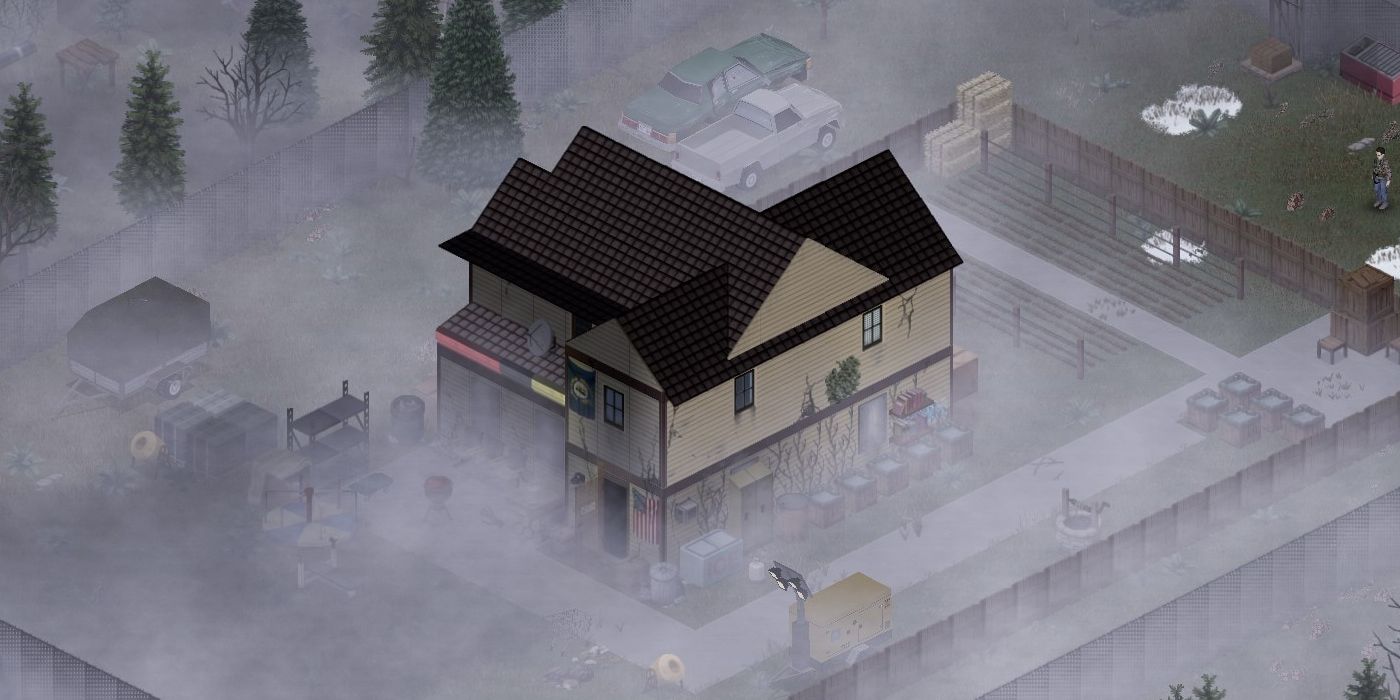 A house surrounded by fog in Project Zomboid.