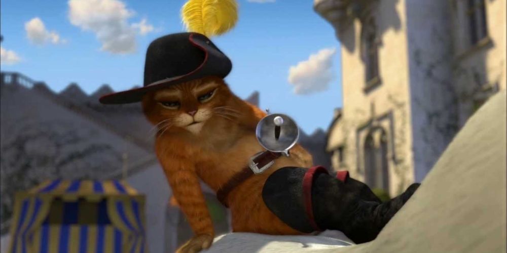 Puss in Boots flirts with Fiona in Shrek 2 movie
