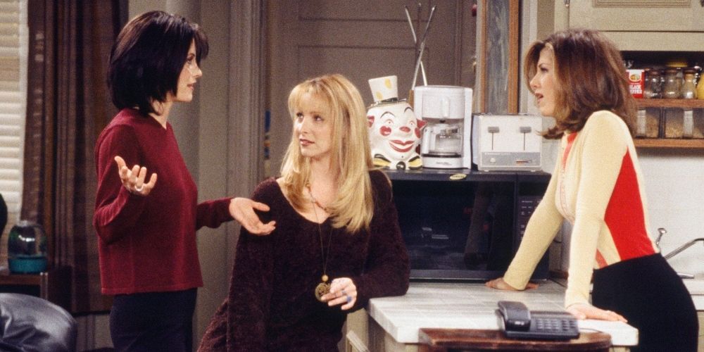 Rachel, Phoebe and Monica in Joey and Chandler's apartment Friends