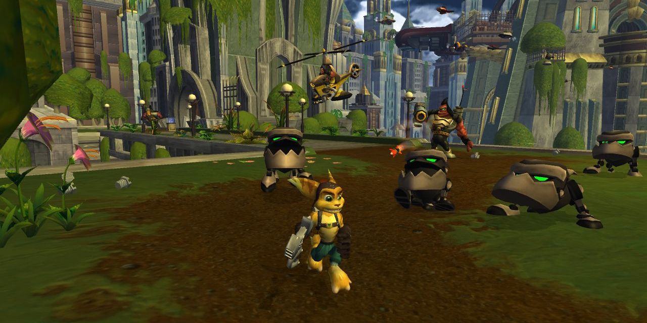 Ratchet and Clank being surrounded by enemies