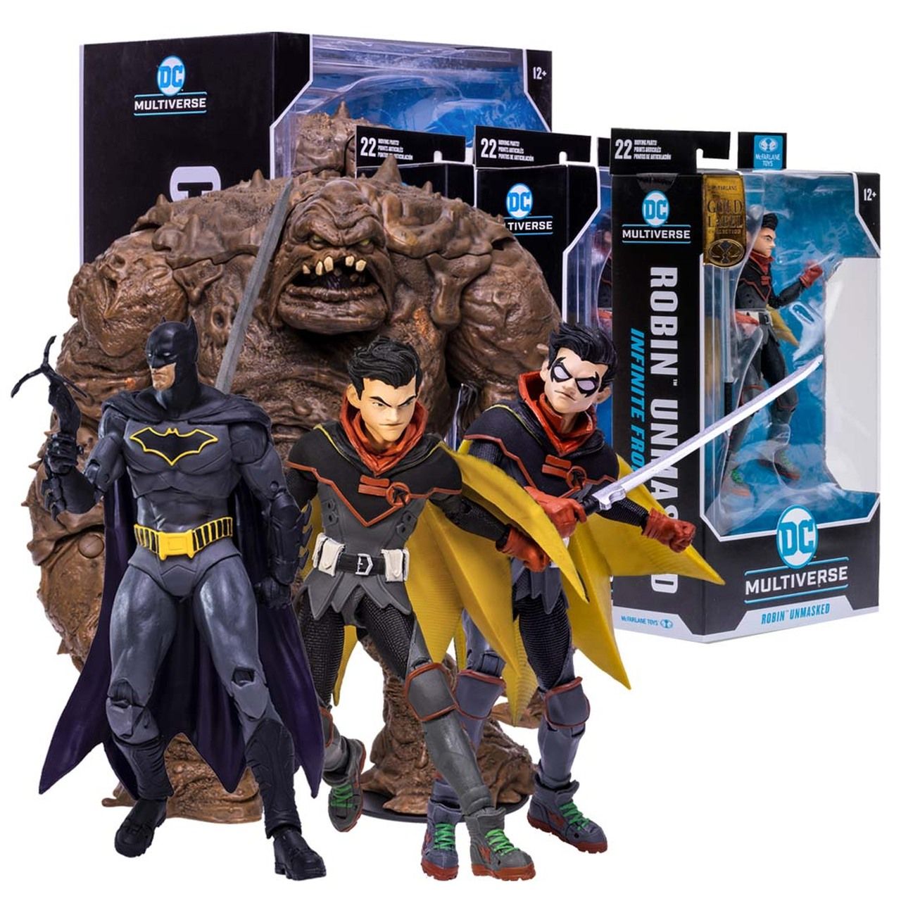 Robin, Robin (unmasked), Batman and Clayface are available to purchase in a bundle from McFarlane Toys.