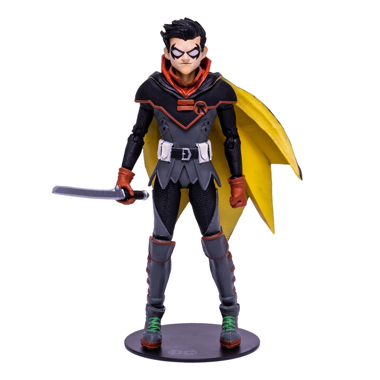 An action figure captures Damian Wayne's Robin look from Infinite Frontier.