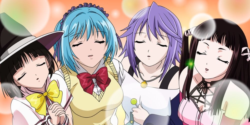 Yukari, Kurumu, Mizore, and Ruby with eyes closed
