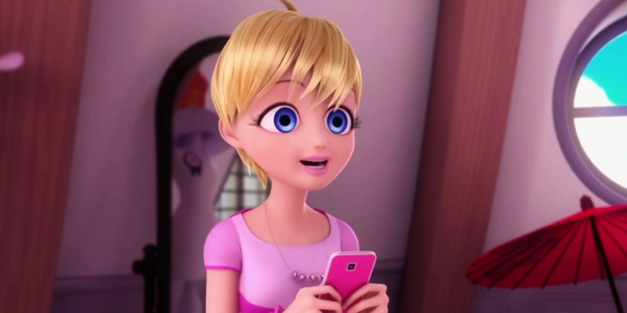 Rose holds her phone in her hands in Miraculous Ladybug