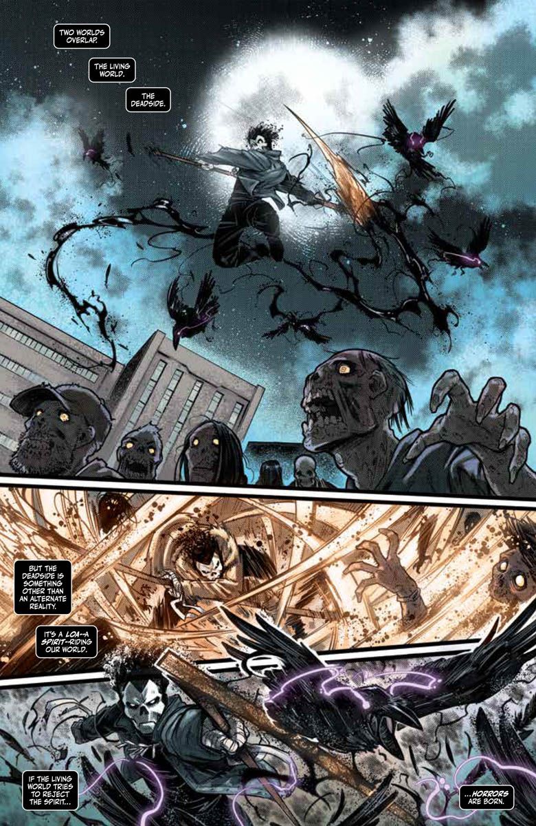 Shadowman leaps into battle with a horde of zombies