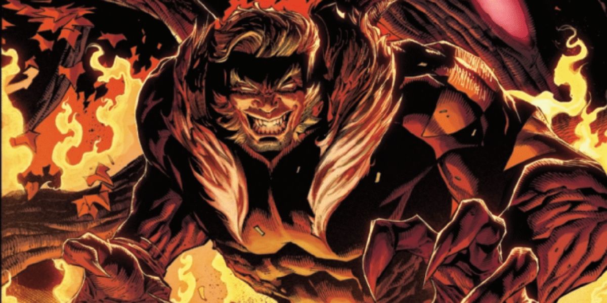 Sabretooth standing in front of flames