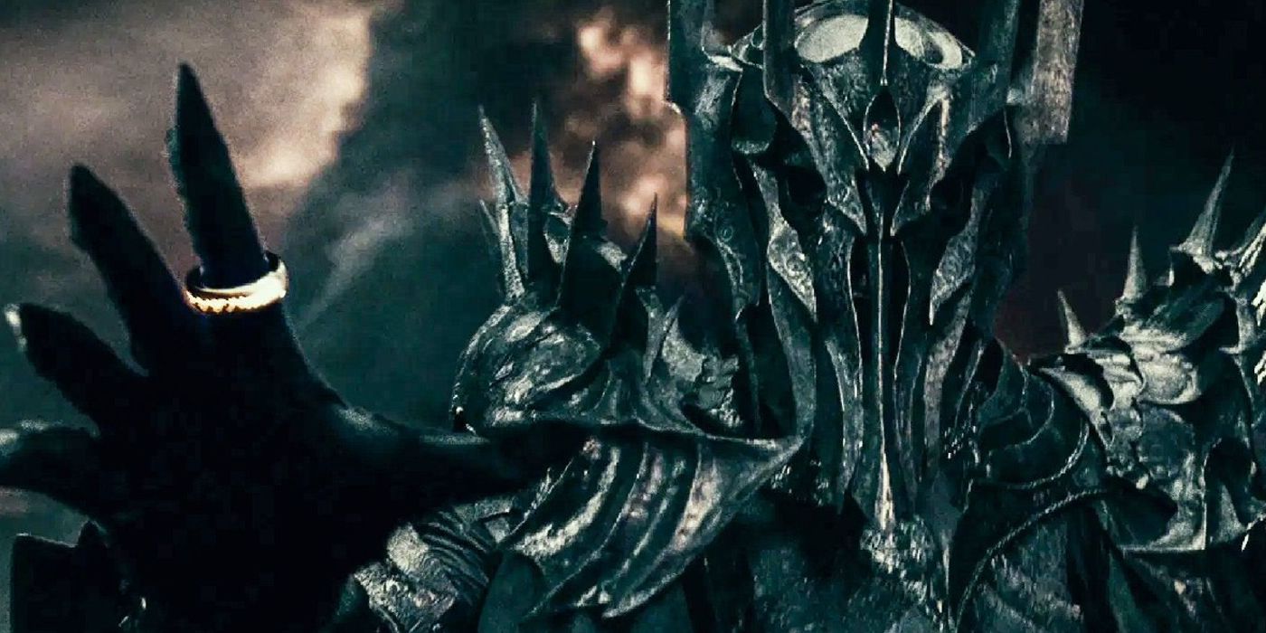 Sauron extends his hand while wearing the One Ring