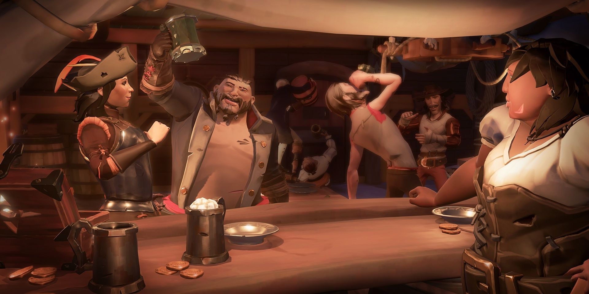 Sea of Thieves pirates drinking in the tavern