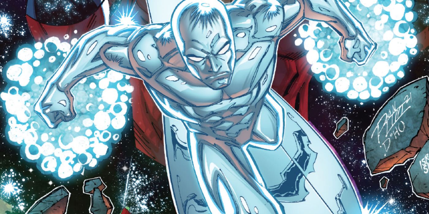Marvel Comics' Silver Surfer flies into battle