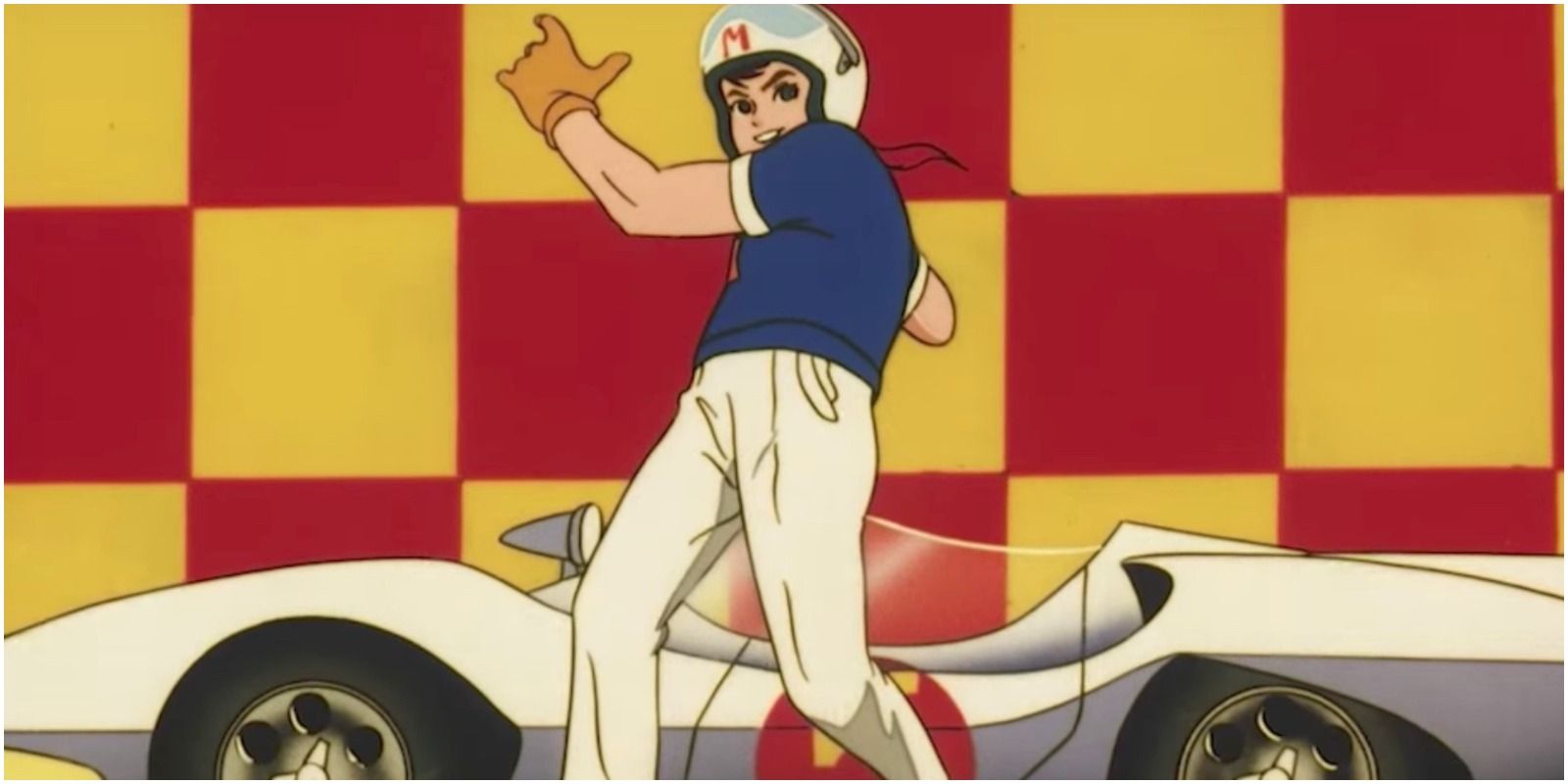Speed Racer With his Mach 5 in the background from Anime