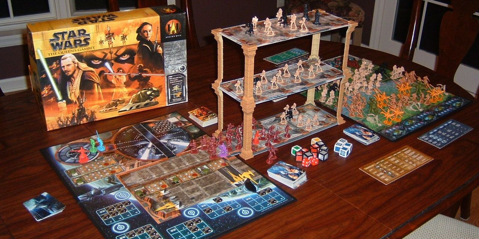 The box and components for Star Wars: The Queen's Gambit board game